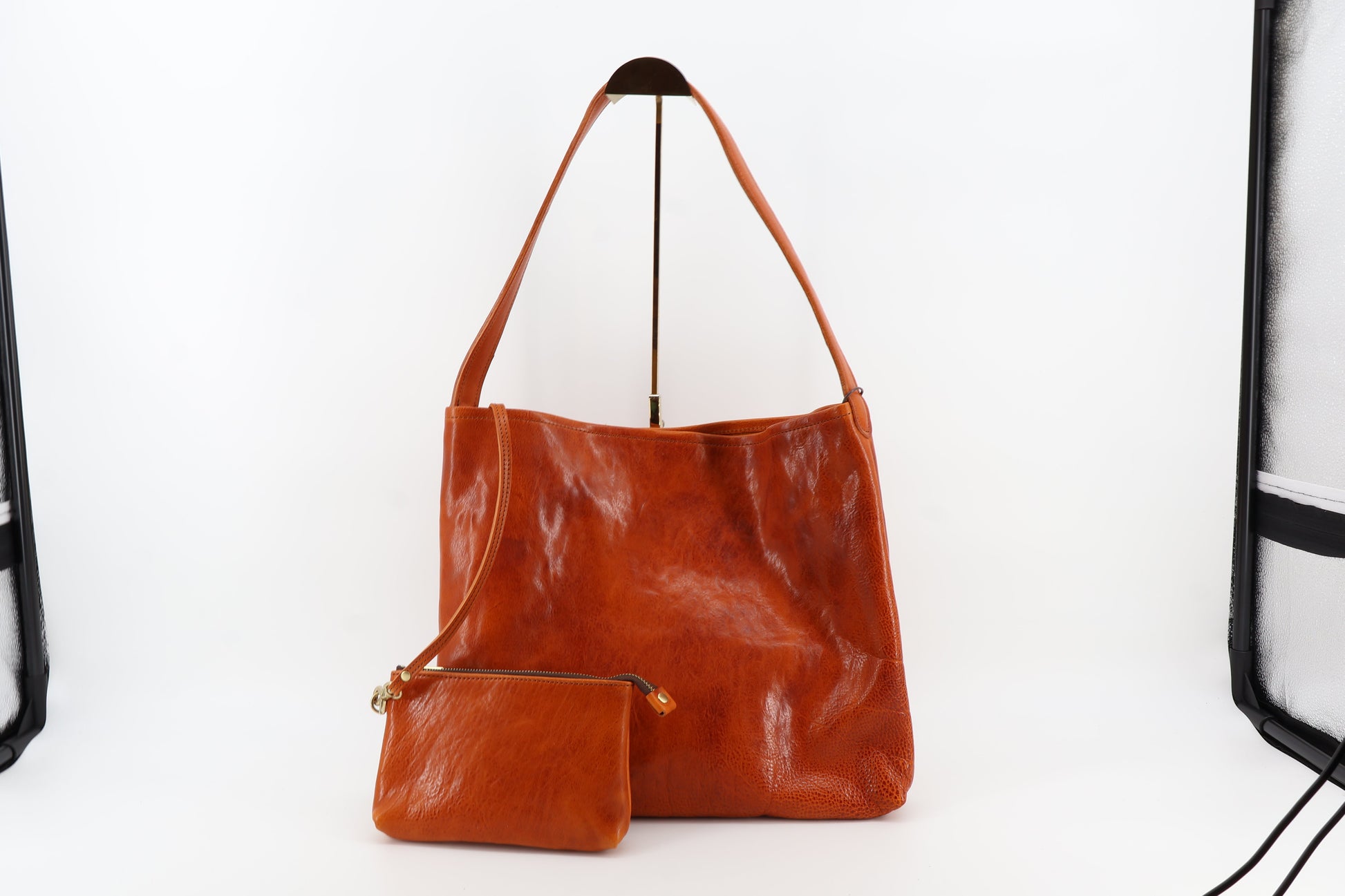 Bison Leather Shoulder Bag & Pouch Set Eugo